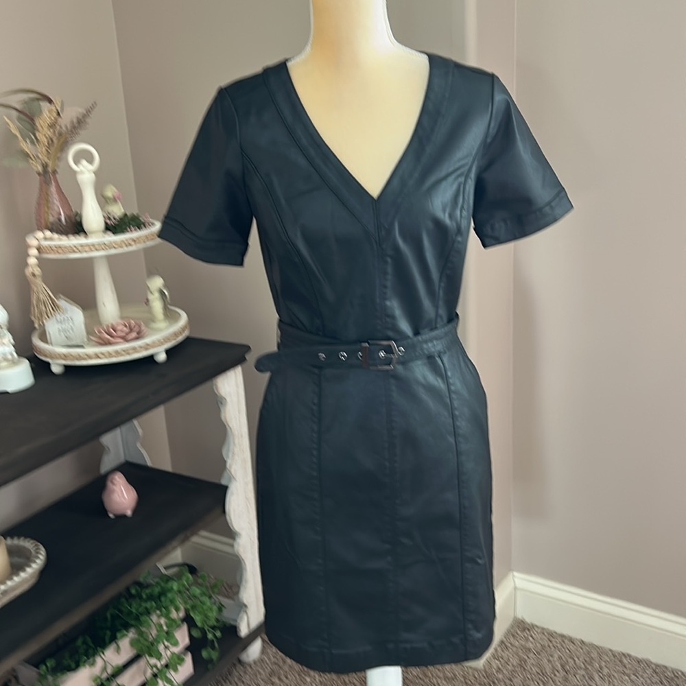 NWOT White House Black Market Faux Leather Dress with pockets (size 4) - Picture 7 of 9
